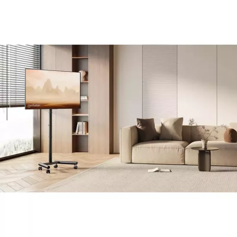 MANHATTAN Compact TV and Monitor Stand on Wheels 13-50 inch Tilt and Height Adjustable Holds up to 20 kg Black (462464)