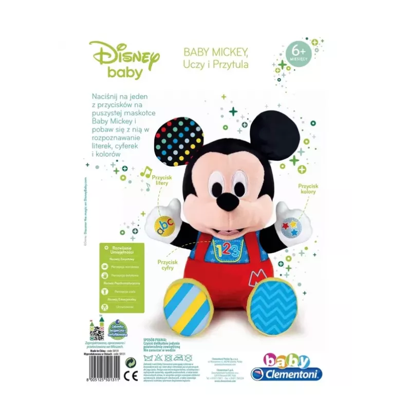 Clementoni Disney Baby Mickey Mouse Interaktywna Pluszowa Zabawka Uczy i Przytula Język Polski 50131