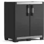 KETER GARAGE CABINET XL IT - Ciężki regał garażowy z żywicy z 4 regulowanymi półkami, zamykanymi podwójnymi drzwiami, szary/czarny
