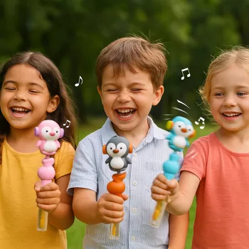 Koala Games G2661 Pingwin Bąbelkowy Dmuchawiec z Muzyczną Czapką (Losowy Kolor)