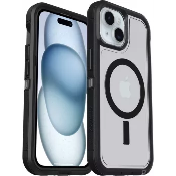 OtterBox Defender Series XT Clear Back Cover z magnesami kompatybilny z MagSafe do Apple iPhone 13 14 15 16e - Dark Side (Clear/Black) 77-98196