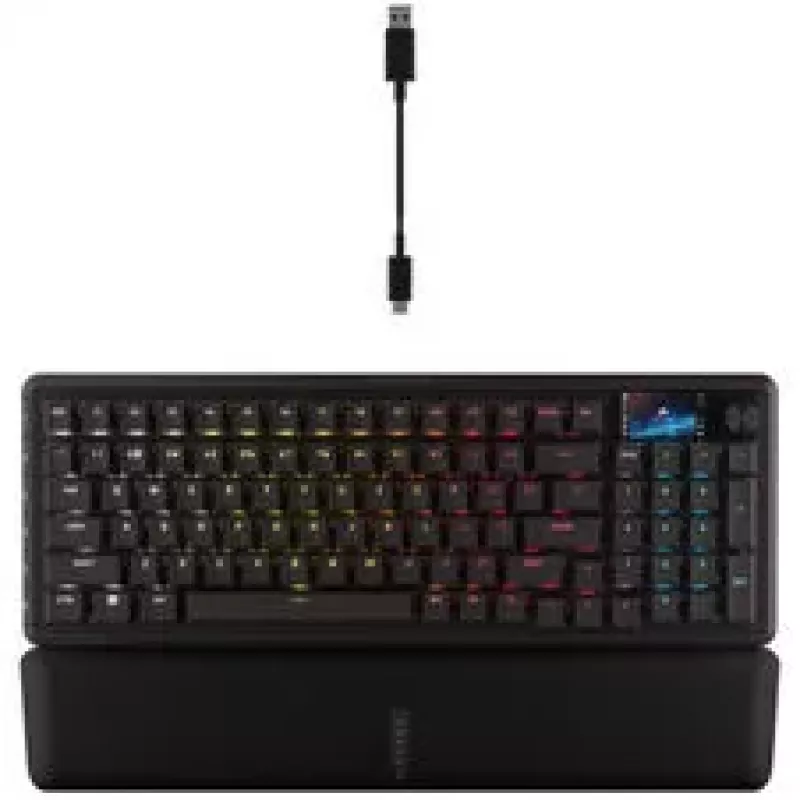 Corsair Vanguard 96 Bezprzewodowa Klawiatura Gamingowa, Mechaniczna, RGB, Wyświetlacz LCD, Układ DE - Czarny