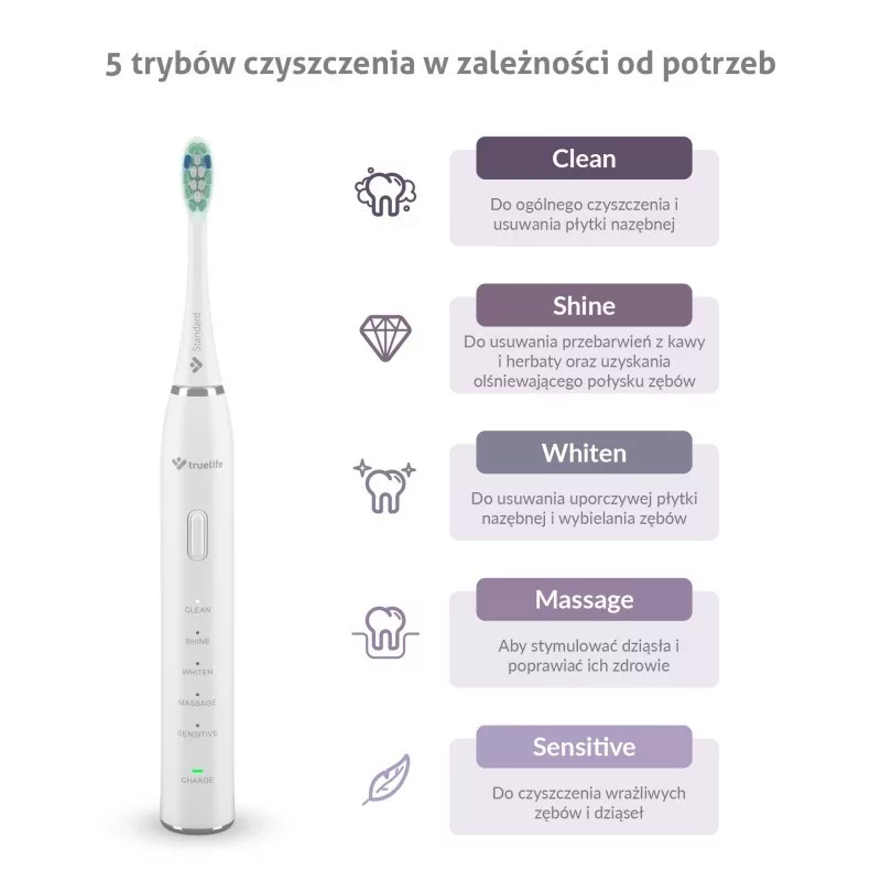 TrueLife SonicBrush Clean30 Biała Oskulacyjna Szczoteczka do Zębów dla Dorosłych