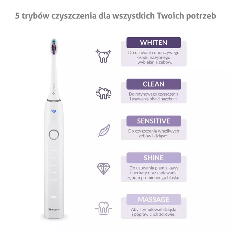 TrueLife SonicBrush Clean70 UV Soniczna Szczoteczka do Zębów z UV Sanitizerem, 5 Trybów, 3 Końcówki, Etui Podróżne, Czarny