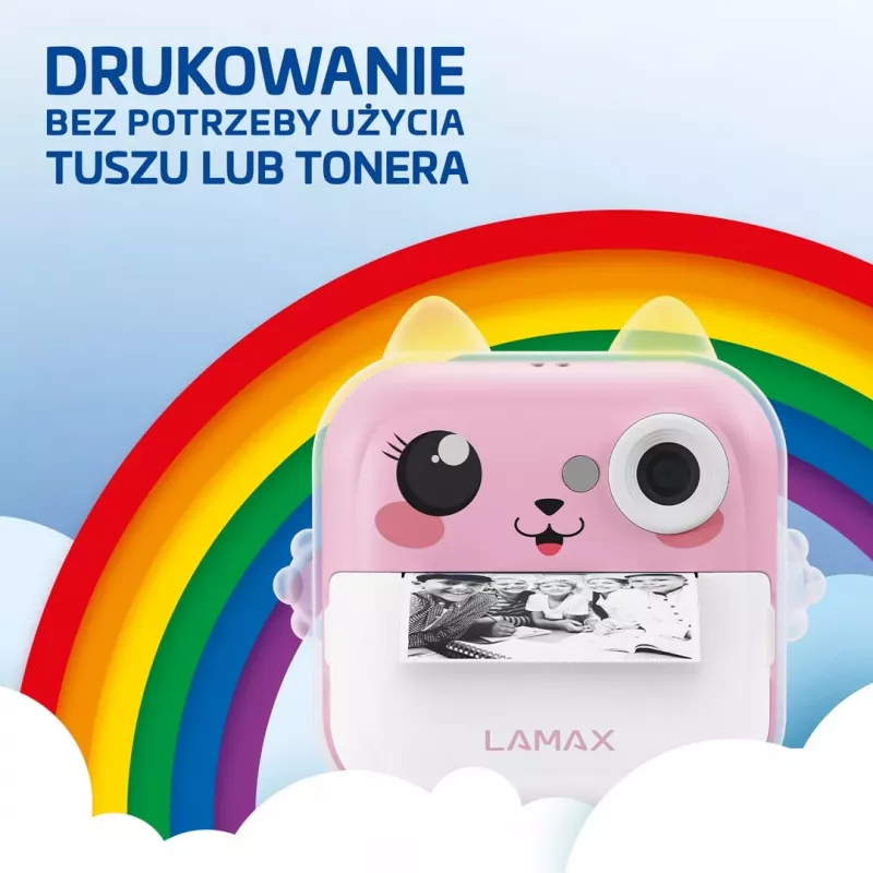 LAMAX InstaKid2 Plus Aparat Cyfrowy dla Dzieci z Natychmiastowym Drukiem, Różowy