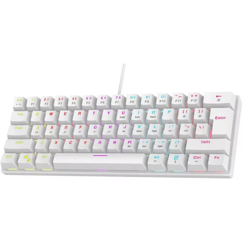 Rampage PLOWERK60 Blue Switch Biała Mechaniczna Klawiatura Gamingowa 60% RGB USB-C