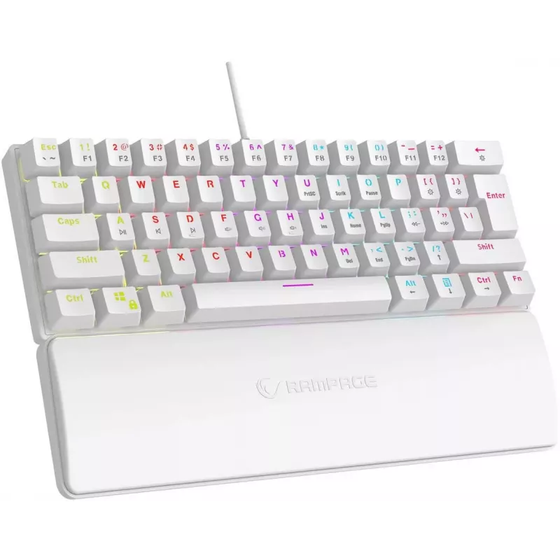 Rampage PLOWERK60 Blue Switch Biała Mechaniczna Klawiatura Gamingowa 60% RGB USB-C