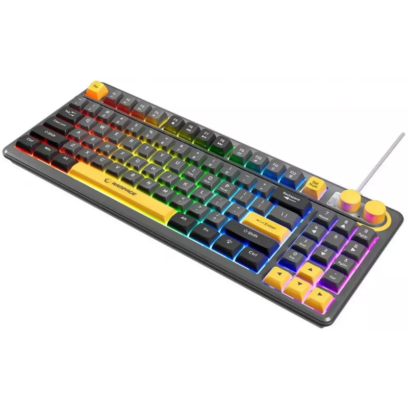 Klawiatura mechaniczna Rampage CYCLONE KNOB RGB 90%, przełączniki Outemu Blue, czarna