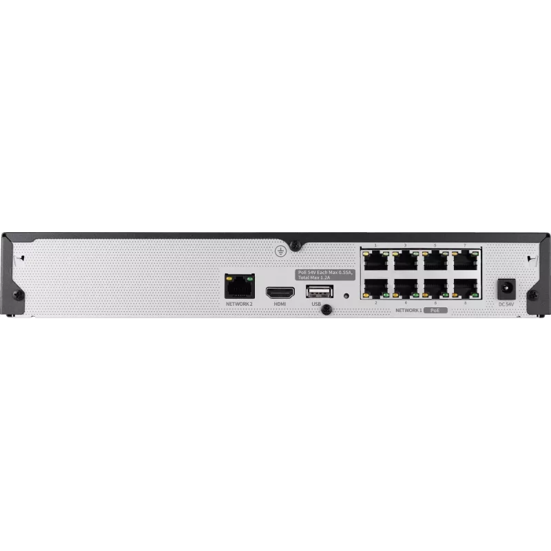 Hanwha Vision Network Video Recorder 8 IP Channels H.265 60Mbps bez HDD HDMI PoE Switch