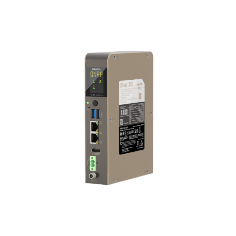 QNAP QBoat-300 Ultra-Kompaktowy Serwer NAS Bez Wentylatora z Dwoma Slotami M.2 NVMe/SATA, Intel Celeron J3455 Quad-Core, 4GB RAM, Podwójny Gigabit Ethernet, HDMI, 2x USB 3.0