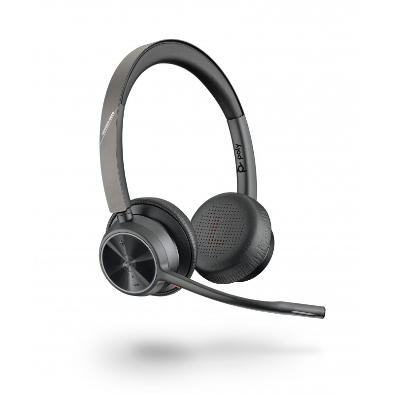 Plantronics Voyager 4320 UC Bezprzewodowa słuchawka Bluetooth ze stacją ładującą, adapterem USB-A, certyfikowana dla Microsoft Teams, czarna