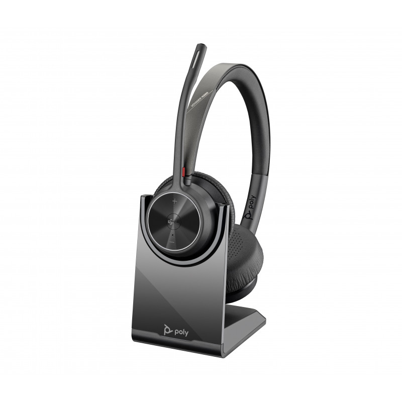 Plantronics Voyager 4320 UC Bezprzewodowa słuchawka Bluetooth ze stacją ładującą, adapterem USB-A, certyfikowana dla Microsoft Teams, czarna