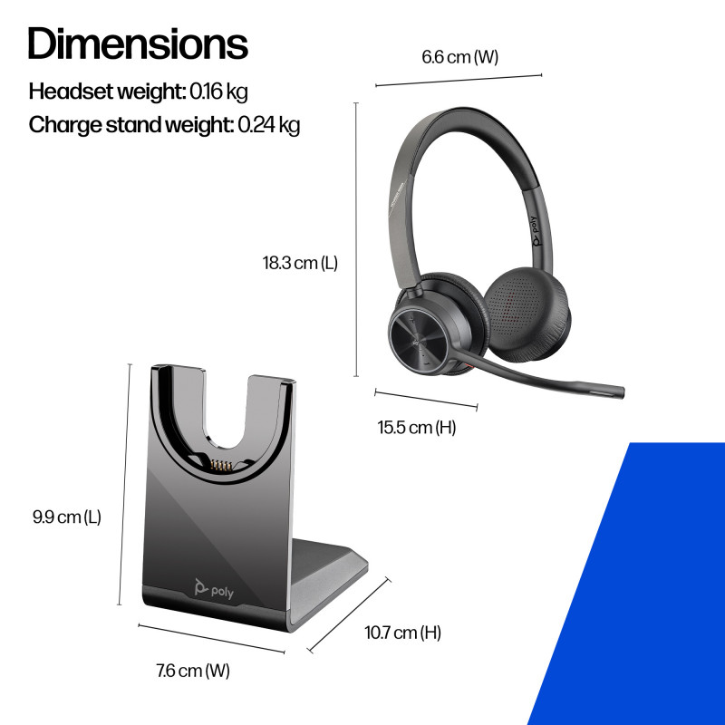 Plantronics Voyager 4320 UC Bezprzewodowa słuchawka Bluetooth ze stacją ładującą, adapterem USB-A, certyfikowana dla Microsoft Teams, czarna