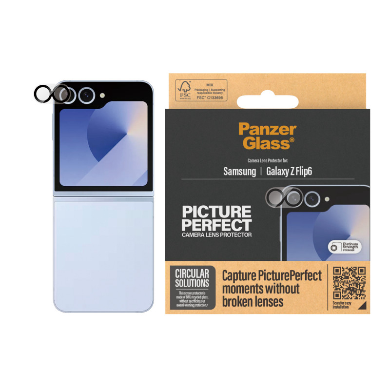 PanzerGlass PicturePerfect Osłona obiektywu aparatu do Samsung Galaxy Z Flip6 (F741, F7374) - hartowane szkło o wysokiej przezroczystości, twardość 9H, odporne na zarysowania i uderzenia, powłoka oleofobowa, łatwy montaż