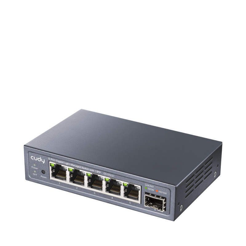 CUDY GS105ES1 5-portowy lekki zarządzalny przełącznik Gigabit z 1 SFP, 4 RJ45, VLAN, QoS, do biurka