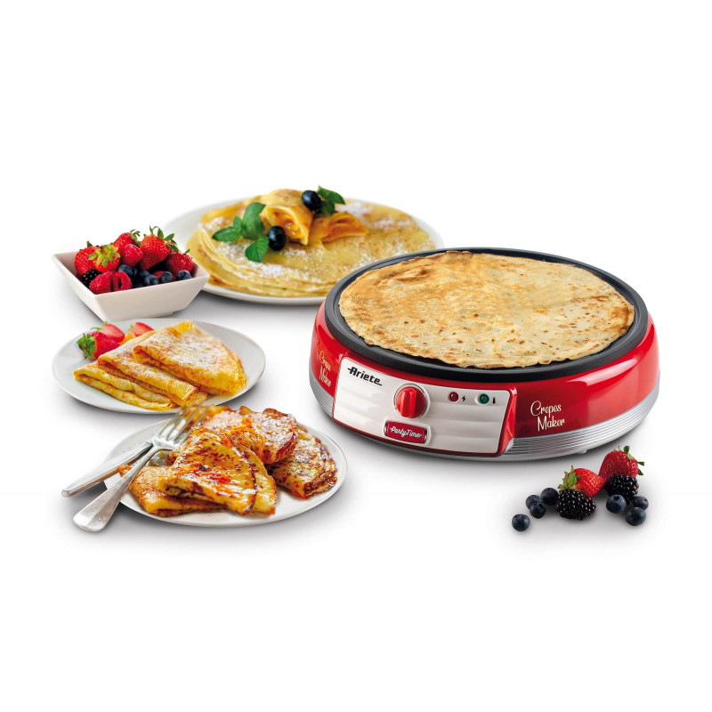 Ariete 202R Retro Elektryczny Naleśnikarz z Płytą Nieprzywierającą 30 cm, 1000 W, Czerwony