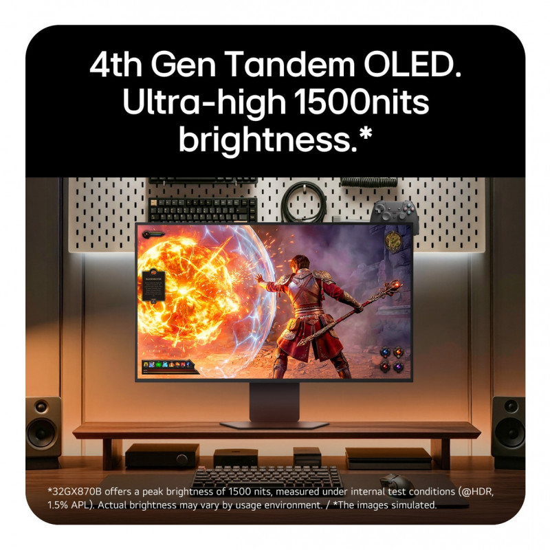 LG UltraGear Evo AI 32GX870B-B 31,5 cala Tandem OLED Monitor Gamingowy, 4K 240Hz / FHD 480Hz, HDR500, USB-C 90W