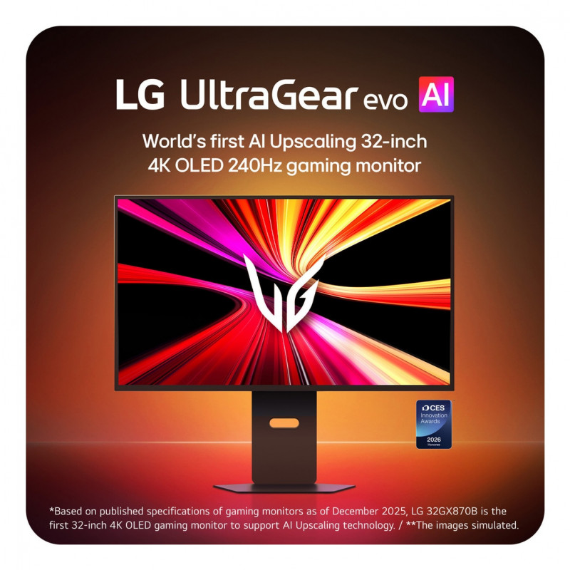 LG UltraGear Evo AI 32GX870B-B 31,5 cala Tandem OLED Monitor Gamingowy, 4K 240Hz / FHD 480Hz, HDR500, USB-C 90W