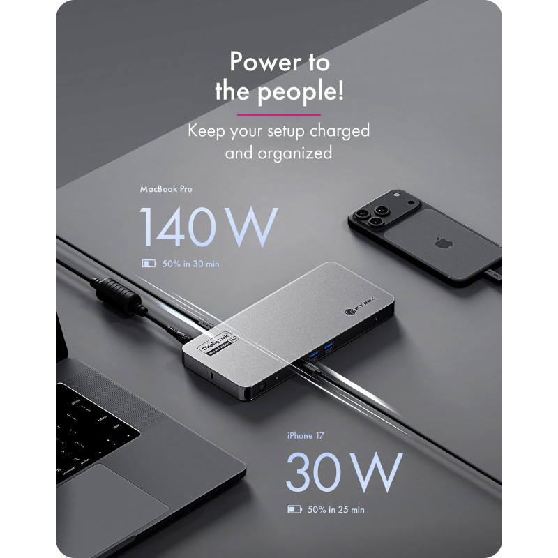 ICY BOX 12-w-1 Diamond Dock stacja dokująca USB-C z podwójnym wyświetlaniem 4K, 100W Power Delivery, Gigabit Ethernet i czytnikiem kart
