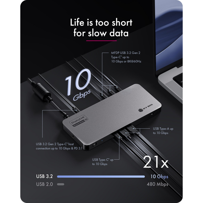 ICY BOX 12-w-1 Diamond Dock stacja dokująca USB-C z podwójnym wyświetlaniem 4K, 100W Power Delivery, Gigabit Ethernet i czytnikiem kart