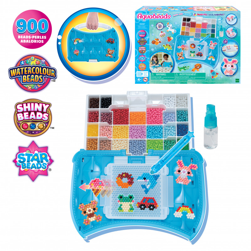 EPOCH Aquabeads Craft Studio Zestaw Startowy – Ponad 800 koralików aktywowanych wodą w 12 kolorach, wielokrotnego użytku taca do układania, pisak do koralików i spryskiwacz, bez ciepła i kleju, kreatywny zestaw do sztuki koralikowej dla dzieci od 4 lat