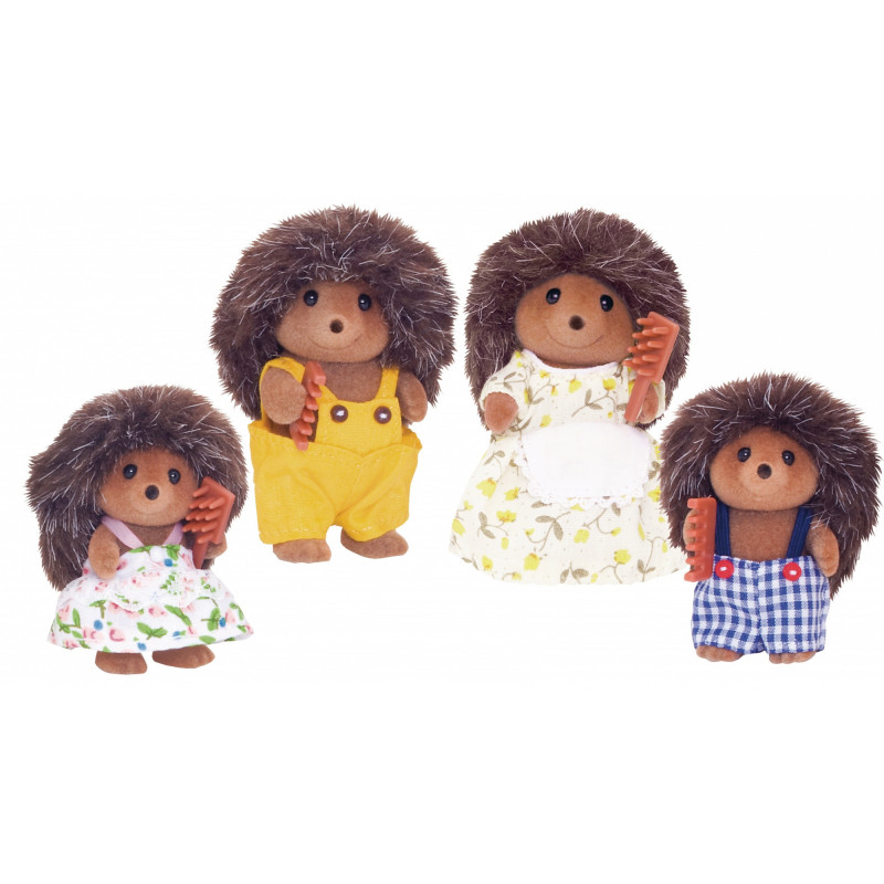 KAISER ELEKTRO Sylvanian Families Rodzina Jeży z Stachel - Kolekcjonerski zestaw figurek zwierząt z meszkiem, 4 figurki z grzebieniem, wiek 3+