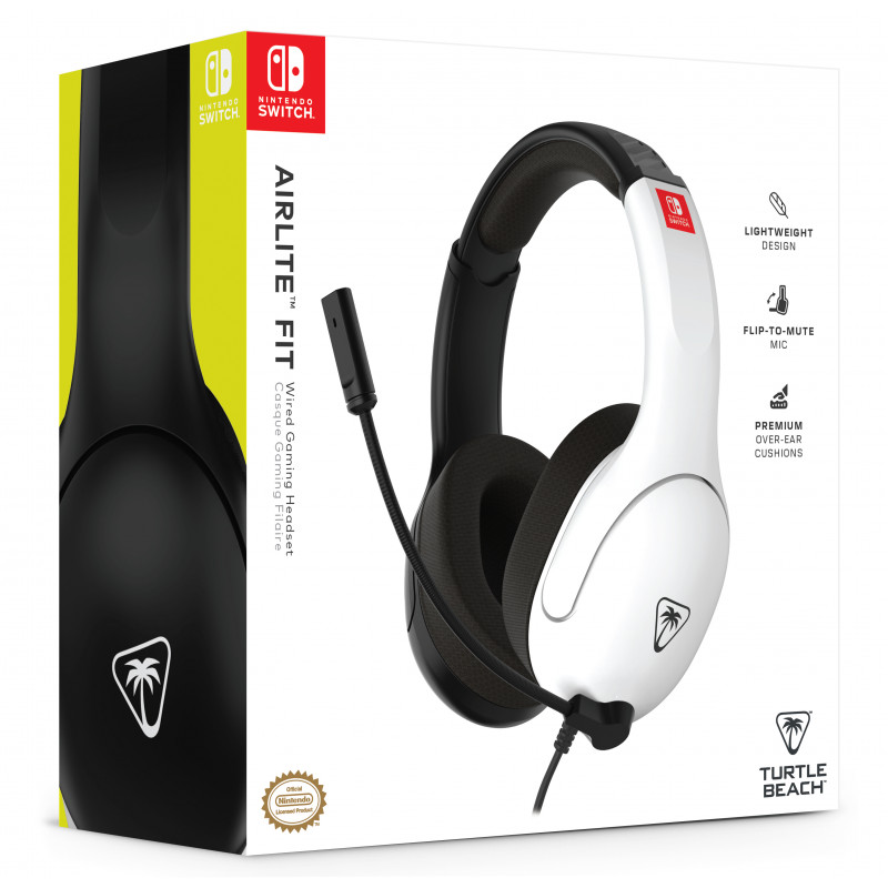 Turtle Beach Airlite Fit Headset NS Czarno-Biały - Przewodowy nauszny zestaw słuchawkowy gamingowy z mikrofonem Flip-to-Mute
