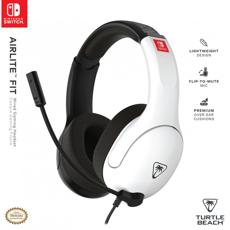 Turtle Beach Airlite Fit Headset NS Czarno-Biały - Przewodowy nauszny zestaw słuchawkowy gamingowy z mikrofonem Flip-to-Mute