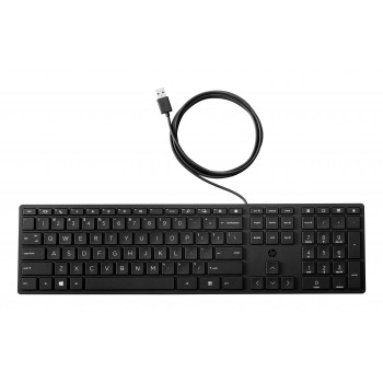 HP Desktop 320K Przewodowa Klawiatura USB - Belgijski Układ AZERTY, Czarna, Pełnowymiarowa z Klawiaturą Numeryczną, Odporna na Zachlapanie, dla Thin Clientów i Desktopów (9SR37AA#AC0)