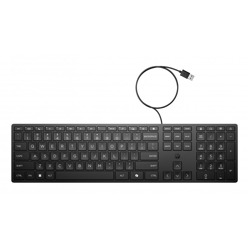 HP Desktop 320K Przewodowa Klawiatura USB - Belgijski Układ AZERTY, Czarna, Pełnowymiarowa z Klawiaturą Numeryczną, Odporna na Zachlapanie, dla Thin Clientów i Desktopów (9SR37AA#AC0)