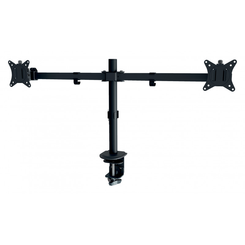 LEITZ Ergo Slim podwójny uchwyt na monitory, zacisk na biurko, czarny, na 2 monitory 17 inch-32 inch, VESA 75/100, 8 kg na ramię, regulacja wysokości sprężyną gazową, pochylanie/obrót/rotacja, prowadzenie kabli 61640095