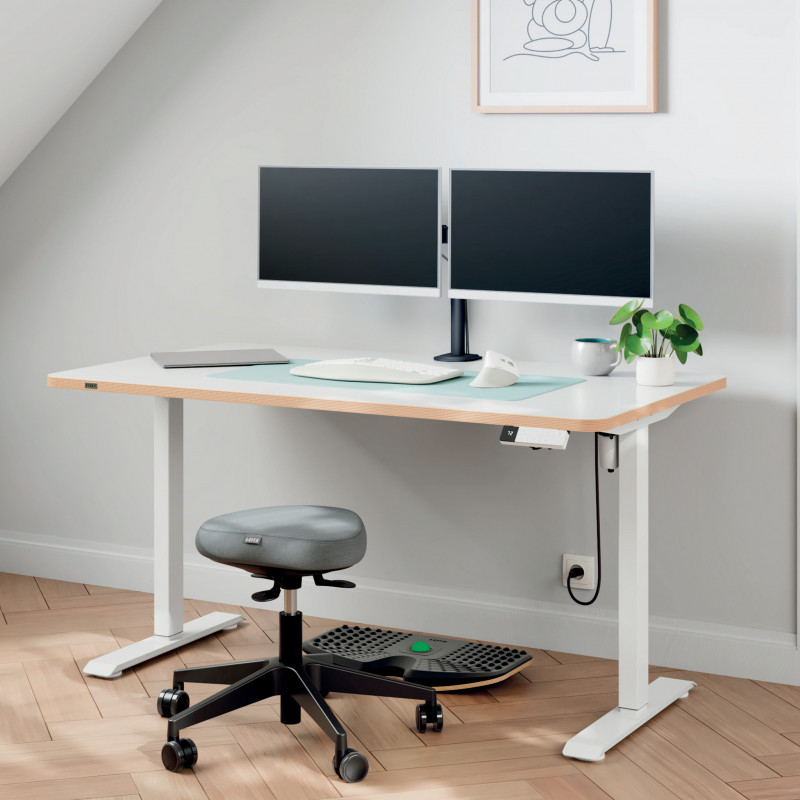 LEITZ Ergo Slim podwójny uchwyt na monitory, zacisk na biurko, czarny, na 2 monitory 17 inch-32 inch, VESA 75/100, 8 kg na ramię, regulacja wysokości sprężyną gazową, pochylanie/obrót/rotacja, prowadzenie kabli 61640095