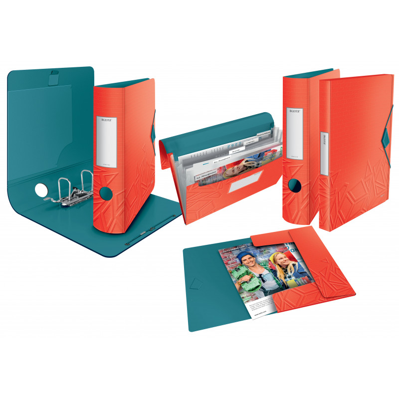 LEITZ Active Urban Chic segregator dźwigniowy, 180°, 65 mm, jasnoczerwony, A4, pianka poliuretanowa, Duo-Optik, zaokrąglony grzbiet 1117-00-20