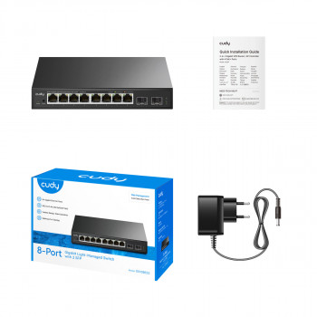 Cudy GS108ES2 8-portowy przełącznik Gigabit Ethernet z 2 portami uplink SFP