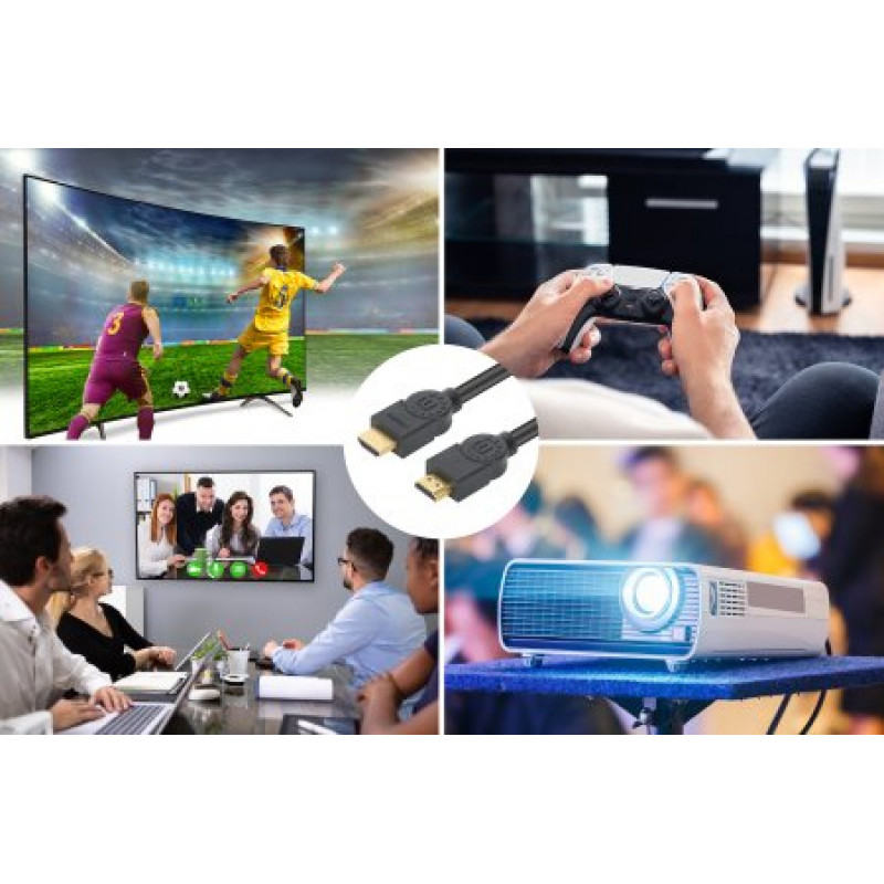Kabel HDMI MANHATTAN CL3 4K@60Hz High Speed z Ethernet, 8 m, do instalacji w ścianach, HDR, pozłacane styki, podwójne ekranowanie, czarny (356985)