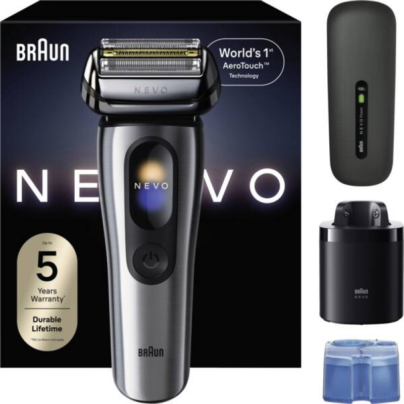 Braun NEVO 17000cc Golarka elektryczna ze stacją Clean&Charge, 5 trybów, głowica 360°, chrom/srebro 349659