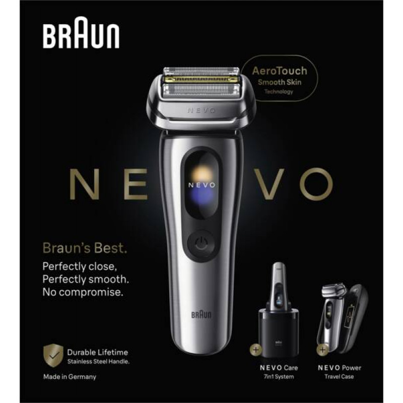 Braun NEVO 17000cc Golarka elektryczna ze stacją Clean&Charge, 5 trybów, głowica 360°, chrom/srebro 349659