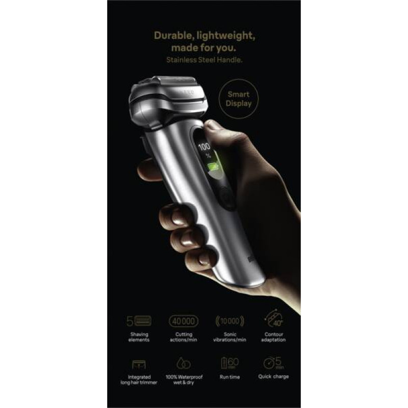 Braun NEVO 17000cc Golarka elektryczna ze stacją Clean&Charge, 5 trybów, głowica 360°, chrom/srebro 349659