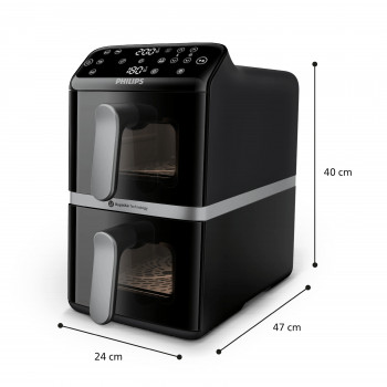 Frytkownica beztłuszczowa Philips Ovi Stacked Dual Basket 4000 9L 2700W Czarno-srebrna NA461/00