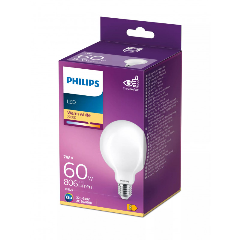Philips LED Classic 60W G93 E27 ciepła biała matowa nieściemnialna żarówka kulista