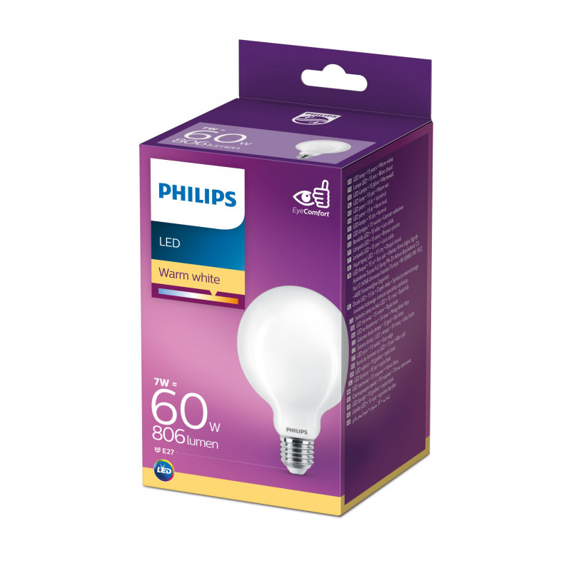 Philips LED Classic 60W G93 E27 ciepła biała matowa nieściemnialna żarówka kulista