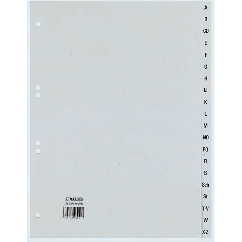 REXEL HETZEL Przekładka A4 A-Z, 20 zakładek, polipropylen, szary, dziurkowanie 80-80-80 mm 25240481