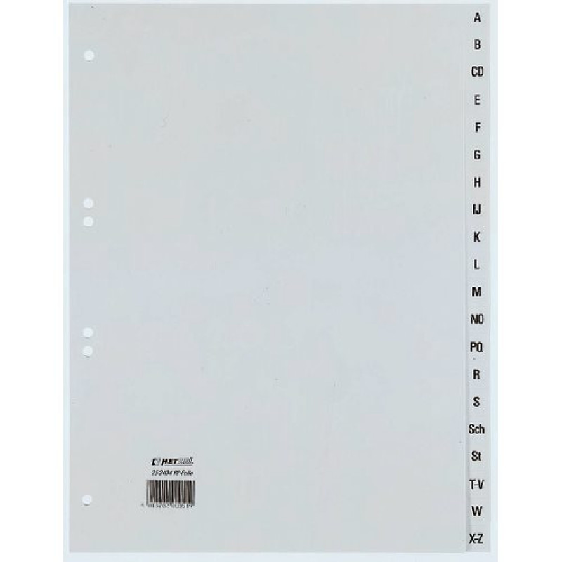 REXEL HETZEL Przekładka A4 A-Z, 20 zakładek, polipropylen, szary, dziurkowanie 80-80-80 mm 25240481