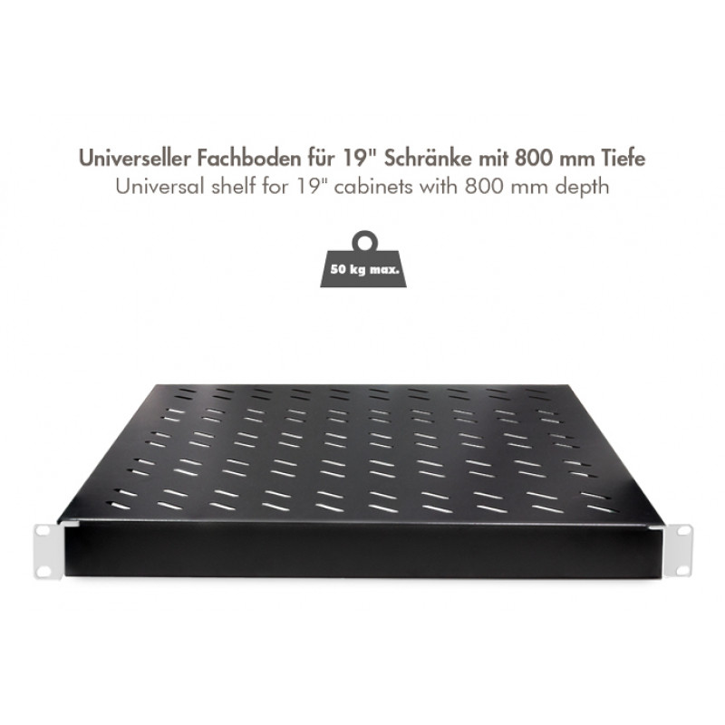 LogiLink Półka Rack 19 cali 1U Regulowana Głębokość 570 mm Perforowana Czarna do Szaf o Głębokości 800 mm SF0800B
