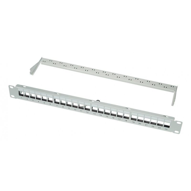 LogiLink 19-calowy panel krosowy Keystone, 24 porty, ekranowany, jasnoszary (RAL7035), 1U, do 24 modułów Keystone, 1 szt. (NK4073)