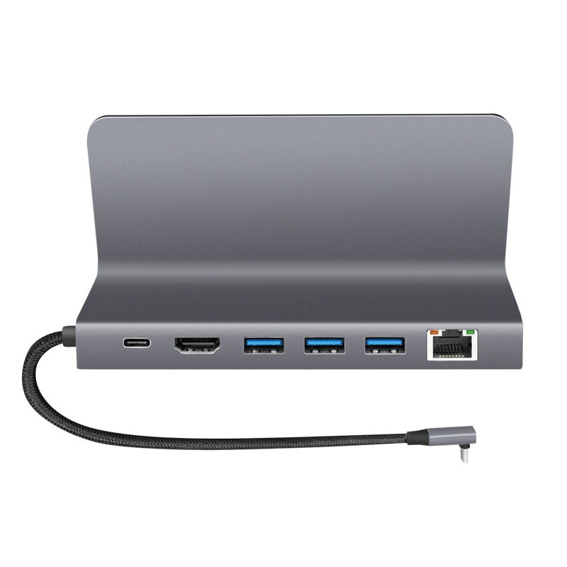LogiLink UA0408 Stacja dokująca USB-C ze stojakiem na tablet, HDMI 4K@60Hz, 100W PD, Gigabit Ethernet, srebrna