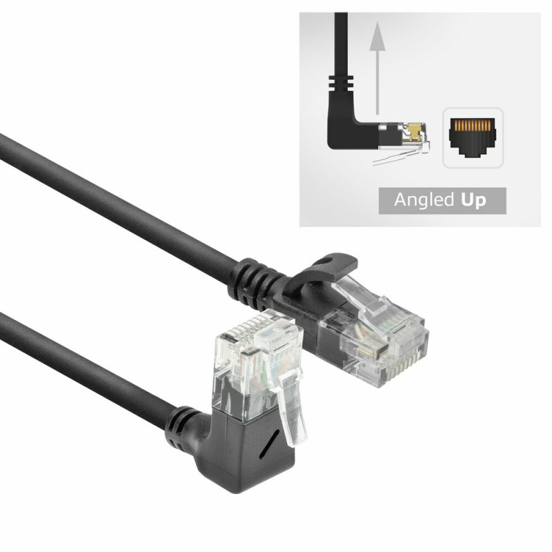 ACT DC4901 1m CAT6A U/UTP LSZH Slimline kabel krosowy, czarny, RJ45 90° w górę do prostego