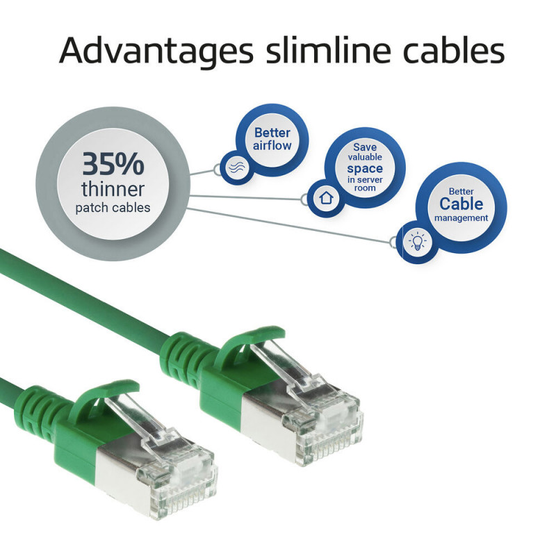 ACT Zielony kabel krosowy Slimline CAT6A S/FTP LSZH 0,25m z zatrzaskiem i złączami RJ45 (DB7752)