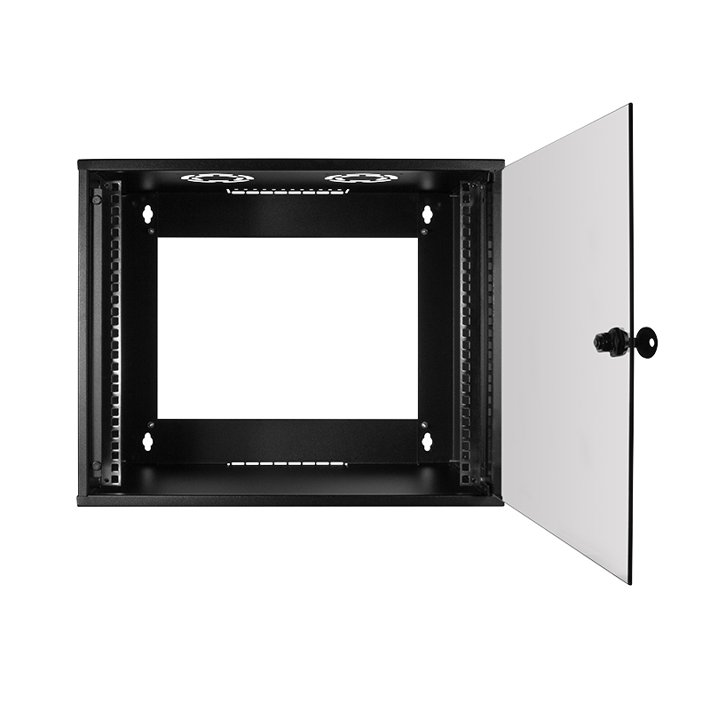 Szafa ścienna 19 cali LogiLink ECO 9U, głębokość 550mm, szklane drzwi, czarna RAL 9005, zmontowana W09C55B