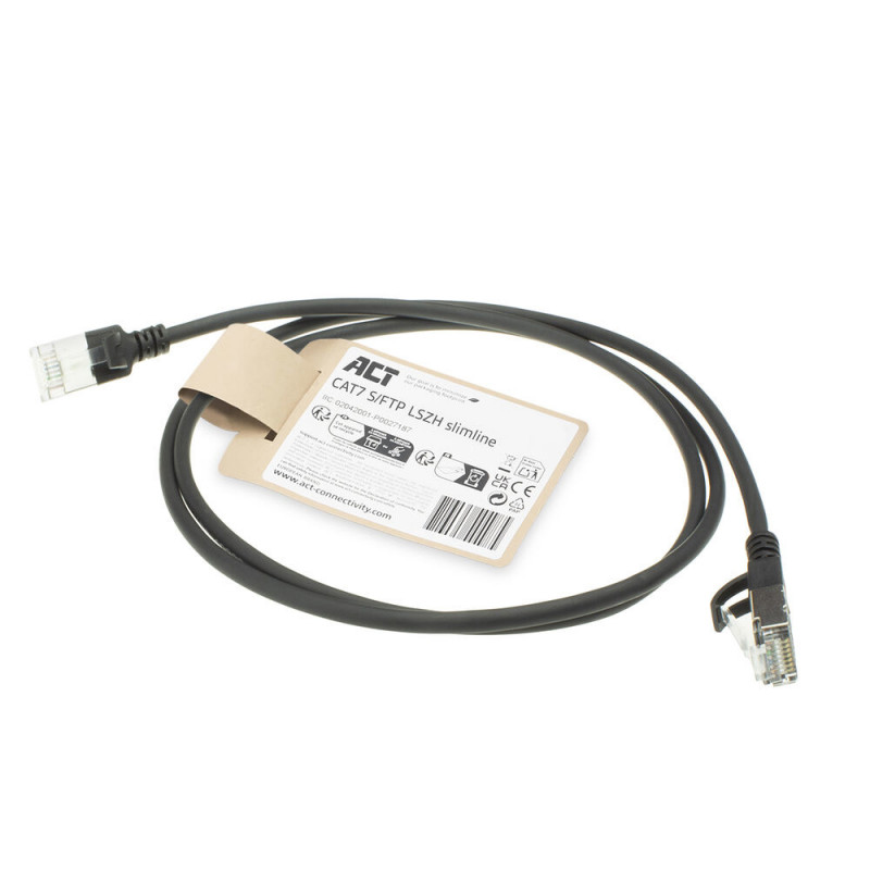 ACT Czarny 0,5m LSZH S/FTP CAT7 Slimline kabel krosowy bez zaczepów ze złączami RJ45 (DF7900)